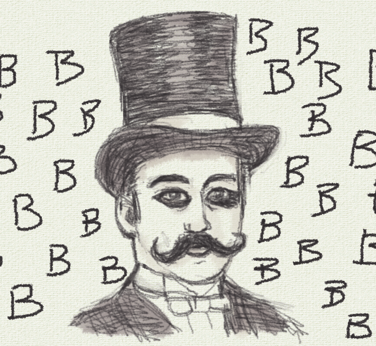 Portrait de Balthazar Belmer. Plusieurs lettres B se situent dans le fond.